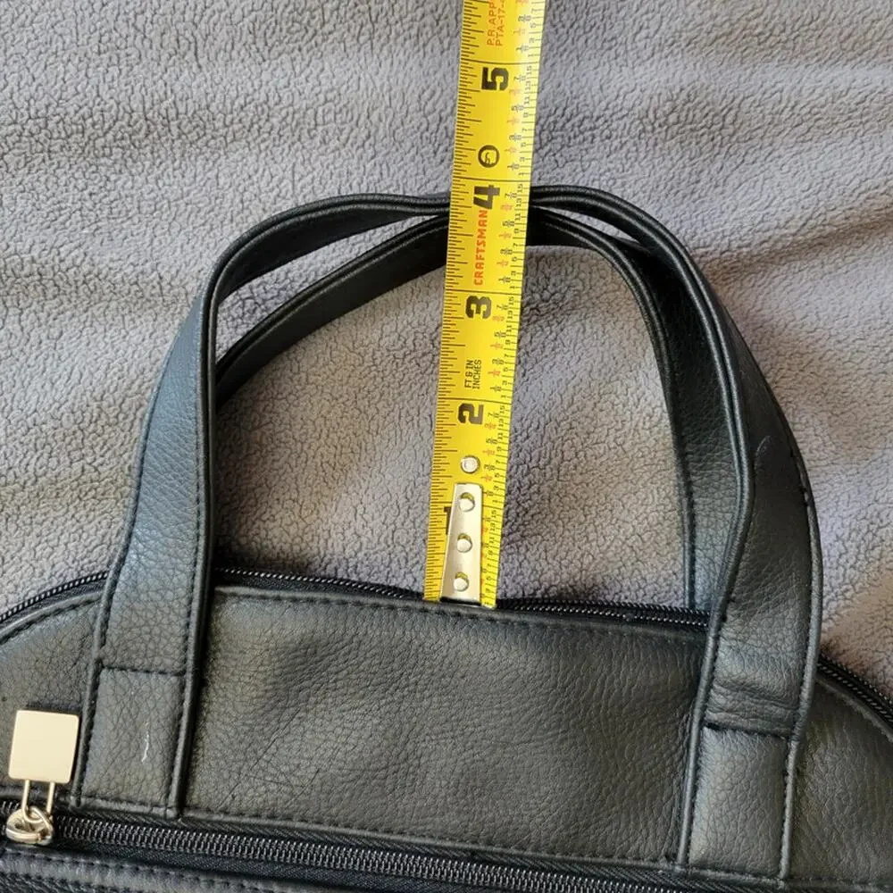 Genuine Black Pebbled Leather Vintage Style Organizer Handbag Multi Pocket‎
